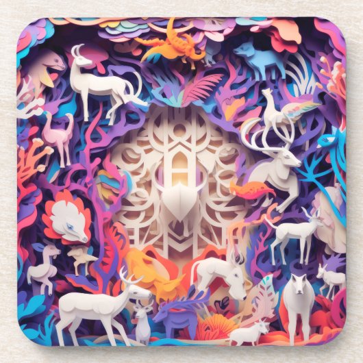 Deer in het bos. Papier zonder diorama Bier Onderzetter (Voorkant)