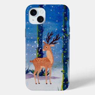 Deer in het Magical Snowy Forest iPhone 15 Mini Hoesje