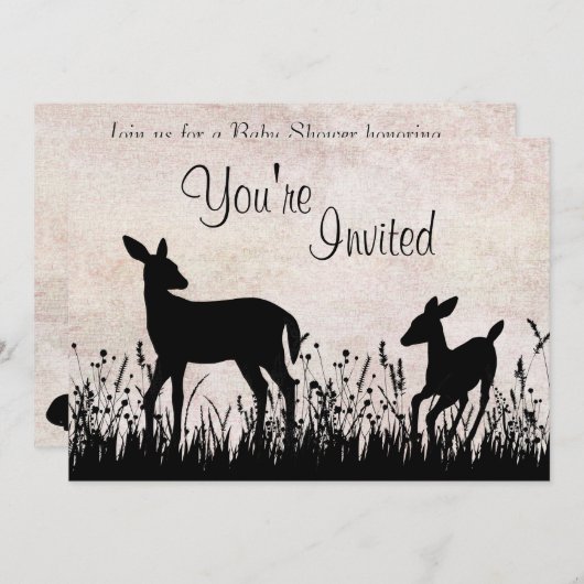 Deer in Meadow Baby shower Uitnodiging (Voorkant / Achterkant)