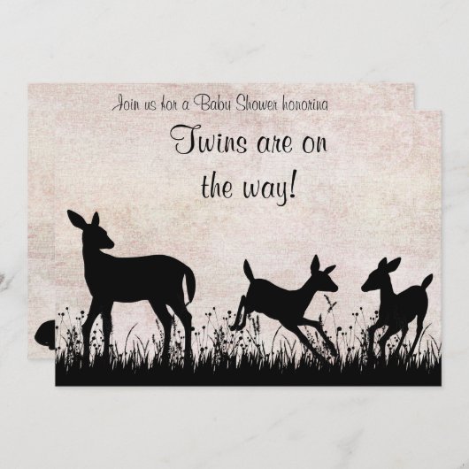 Deer in Meadow Twins Baby shower Uitnodiging (Voorkant / Achterkant)