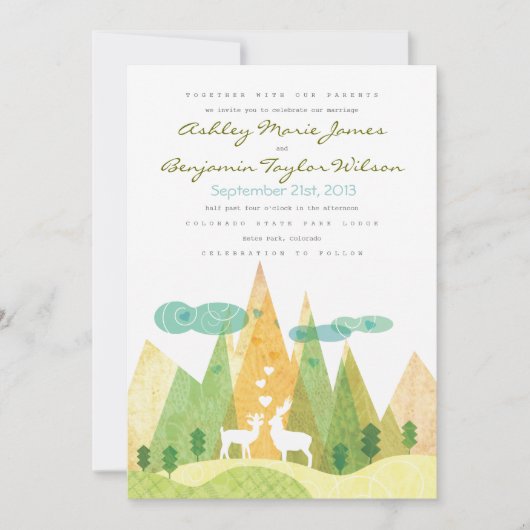 Deer in Mountain Valley Rustic Wedding Invitation Kaart (Voorkant)