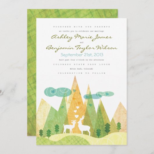 Deer in Mountain Valley Rustic Wedding Invitation Kaart (Voorkant / Achterkant)