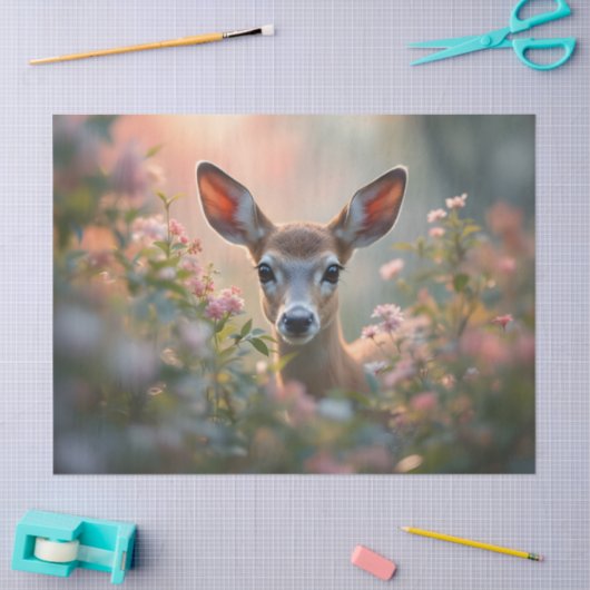 Deer in pink flowers close up tissuepapier (Craft)