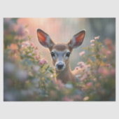 Deer in pink flowers close up tissuepapier (Voorkant)