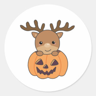 Deer in Pumpkin Cute Deer Happy Halloween Ronde Sticker