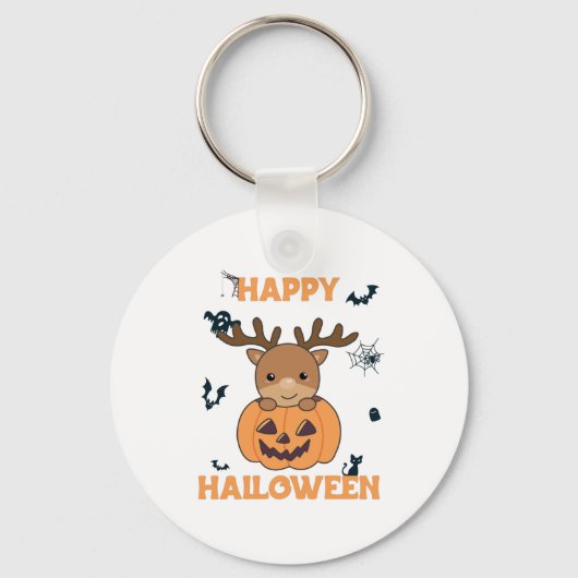 Deer in Pumpkin Cute Deer Happy Halloween Sleutelhanger (Voorkant)