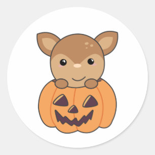 Deer in Pumpkin Sweet Deer Happy Halloween Ronde Sticker