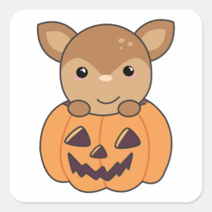 Deer in Pumpkin Sweet Deer Happy Halloween Vierkante Sticker