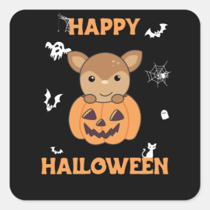 Deer in Pumpkin Sweet Deer Happy Halloween Vierkante Sticker