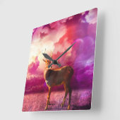 Deer in roze wolken vierkante klok (Hoek)