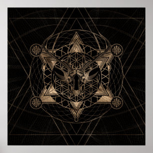 Deer in Sacred Geometry - Zwart en goud Poster
