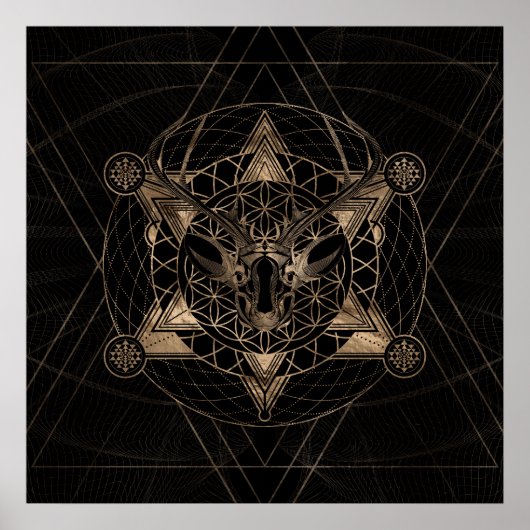 Deer in Sacred Geometry - Zwart en goud Poster (Voorkant)