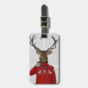 Deer in Ski Sweater 2 Bagagelabel