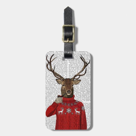 Deer in Ski Sweater 2 Bagagelabel (Voorkant verticaal)