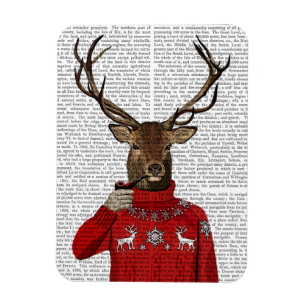 Deer in Ski Sweater 2 Magneet