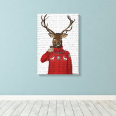 Deer in Ski Sweater Canvas Afdruk (Insitu (Houten vloer))