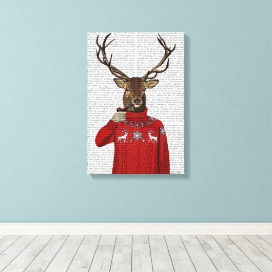 Deer in Ski Sweater Canvas Afdruk (Insitu (Houten vloer))