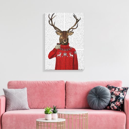 Deer in Ski Sweater Canvas Afdruk (Insitu (Woonkamer))