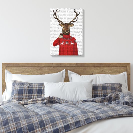 Deer in Ski Sweater Canvas Afdruk (Insitu (Slaapkamer))