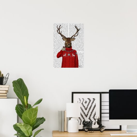 Deer in Ski Sweater Poster (Thuiskantoor)