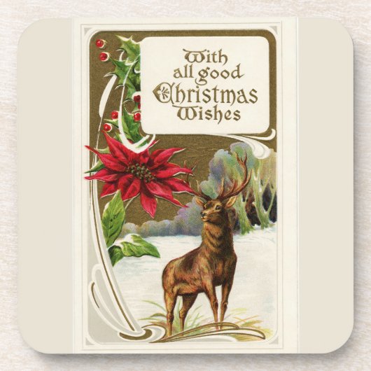  Deer in Sneeuwlichte kerst Onderzetter (Voorkant)