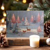  deer in sneeuwroze kerstbomen feestdagenkaart