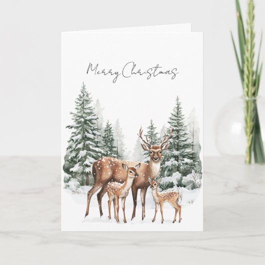Deer in Snow Christmas Pine Trees Kaart (Voorkant)