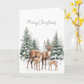 Deer in Snow Christmas Pine Trees Kaart (Gele Bloem)