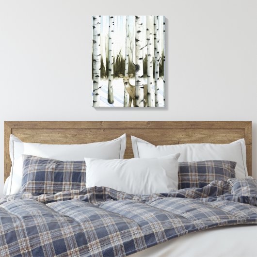 Deer in Snowfall Canvas Afdruk (Insitu (Slaapkamer))