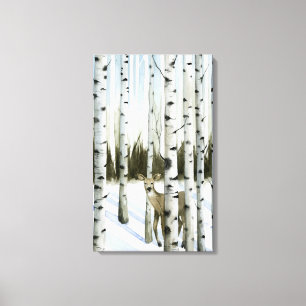 Deer in Snowfall Canvas Afdruk