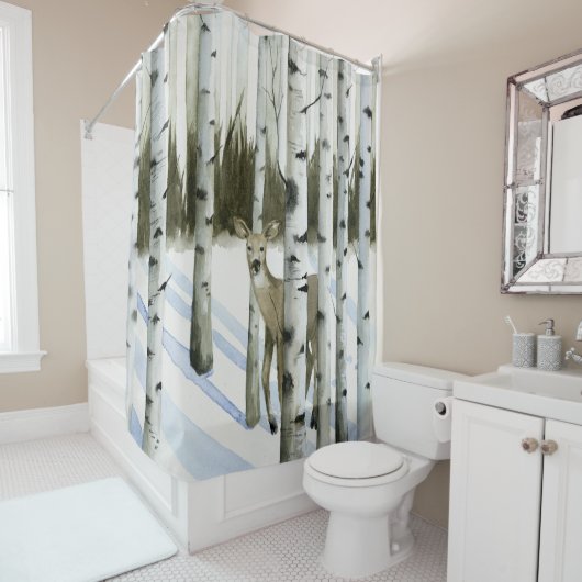 Deer in Snowfall Douchegordijn (In situ)