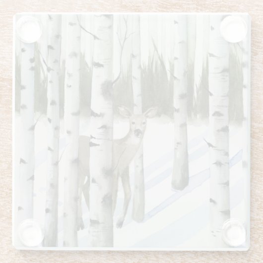 Deer in Snowfall Glazen Onderzetter (Achterkant)