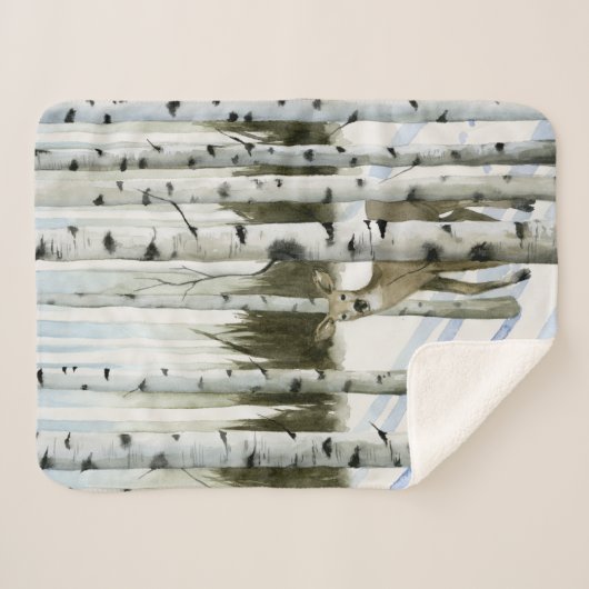 Deer in Snowfall Sherpa Deken (Voorkant (horizontaal))