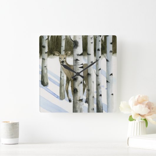 Deer in Snowfall Vierkante Klok (Huis)