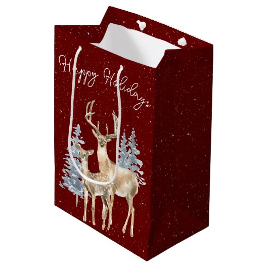 Deer in Snowflakes Medium Cadeauzakje (Voorkant Gekanteld)
