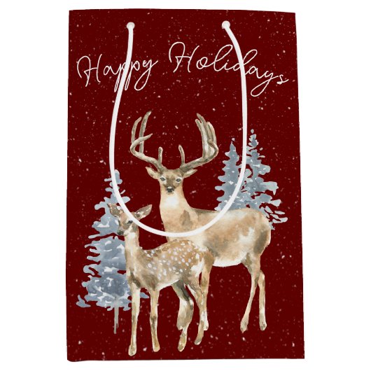 Deer in Snowflakes Medium Cadeauzakje (Voorkant)