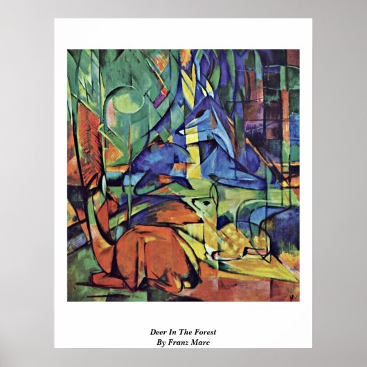 deer in the Forest ( ii ) van franz marc Poster (Voorkant)
