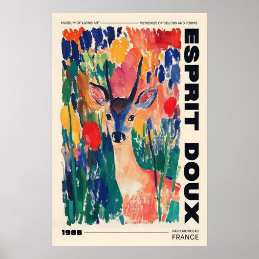 Deer in Wildflowers Art Print Colorful Animal Home (Voorkant)