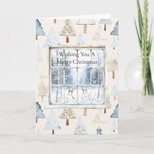 Deer in Window Christmas Trees Kaart (Voorkant)