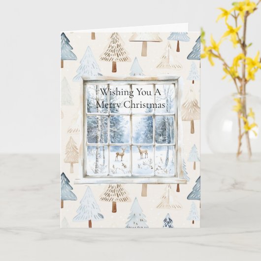 Deer in Window Christmas Trees Kaart (Gele Bloem)