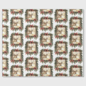 Deer in Window Red Bows Christmas Cadeaupapier (Vlak)