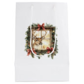 Deer in Window Red Bows Christmas Medium Cadeauzakje (Achterkant)