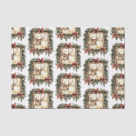 Deer in Window Red Bows Christmas Tissuepapier