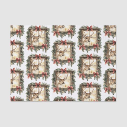 Deer in Window Red Bows Christmas Tissuepapier (Voorkant)