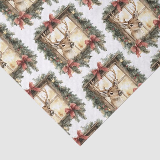 Deer in Window Red Bows Christmas Tissuepapier (Detail)