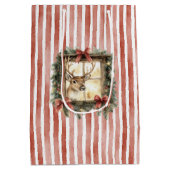 Deer in Window Red Stripes Bows Christmas Medium Cadeauzakje (Achterkant)