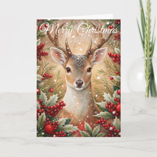 Deer in Winter Christmas Feestdagen Kaart (Voorkant)