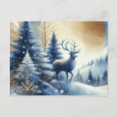 Deer in winter forest blue & gold design postcard briefkaart (Voorkant)