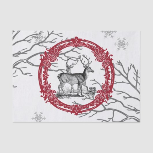 Deer in Winter Forest-kersttijdpapier Tissuepapier (Voorkant)