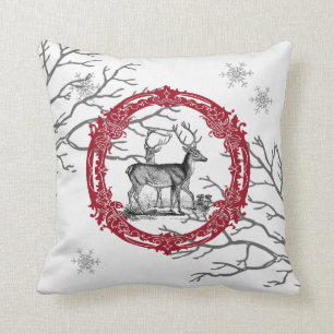 Deer in Winter Forest Pillow Kussen